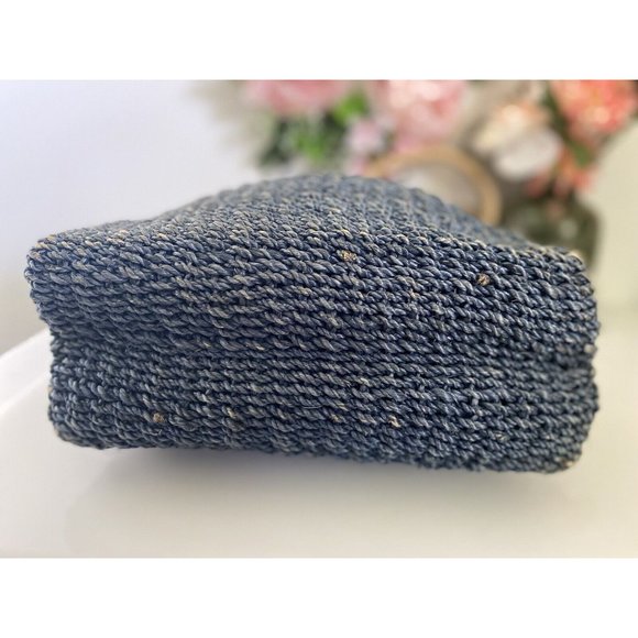 Kenneth Cole Reaction Powder Blue Abaca Straw Logo Shoulder Handbag Vintage EUC - Picture 7 of 16